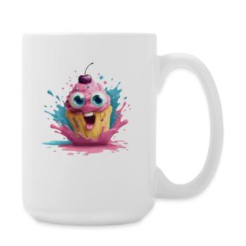 Colorful cupcake with face - Large Mug 440 ml - white - Right