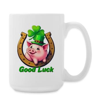 Lucky Pig with Shamrock - Large Mug 440 ml - white - Right