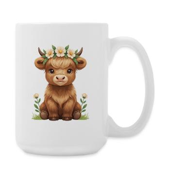 Cow calf in a flower wreath - Large Mug 440 ml - white - Right