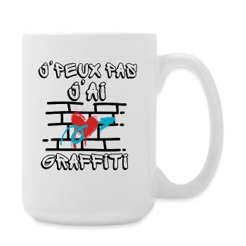 J'puex pas j'ai graffiti coeur rouge et bleu - Grande tasse 440 ml - blanc - Droite