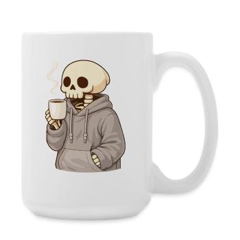 Cozy Skelett mit Tasse – Ruhiger Moment - Große Tasse 440 ml - Weiß - Rechts