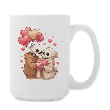 Couple squelette douillet avec ballons en forme de cœur – Amour - Grande tasse 440 ml - blanc - Droite