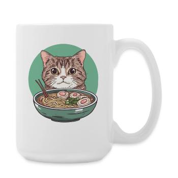 Katze mit Ramen: Nudelschnurren - Große Tasse 440 ml - Weiß - Rechts