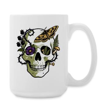 Natura Schädel mit Blumen und Falter - Große Tasse 440 ml - Weiß - Rechts