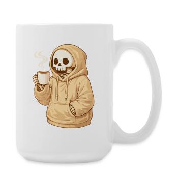 Cozy Skelett im Hoodie mit Tasse - Große Tasse 440 ml - Weiß - Rechts