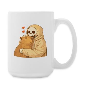 Cozy Skelett mit Capybara – Geborgenheit - Große Tasse 440 ml - Weiß - Rechts