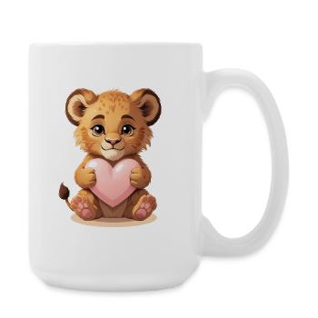 Cuddly lion cub with heart - Large Mug 440 ml - white - Right
