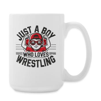 Wrestling, Ringen, Just A Boy Who Loves Wrestling - Große Tasse 440 ml - Weiß - Rechts