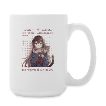Anime Girl Loves Cats – Cute Otaku Design - Large Mug 440 ml - white - Right