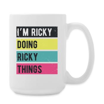 Je suis Ricky qui fait des choses de Ricky Couleurs rétro - Grande tasse 440 ml - blanc - Droite