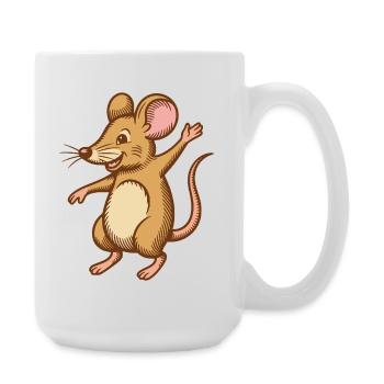 Süße Maus tanzt springt happy lustig glücklich - Große Tasse 440 ml - Weiß - Rechts