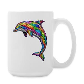 Bunter Mosaik-Delfin Abstraktes Ocean Art Design - Große Tasse 440 ml - Weiß - Rechts