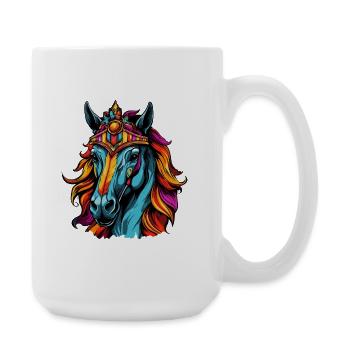 Crowned Horse Neon Portrait - Large Mug 440 ml - white - Right