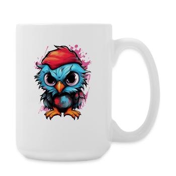 Bunte Eulen-Pop mit rotem Hut - Große Tasse 440 ml - Weiß - Rechts