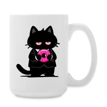 Chat noir avec un donut rose - Grande tasse 440 ml - blanc - Droite