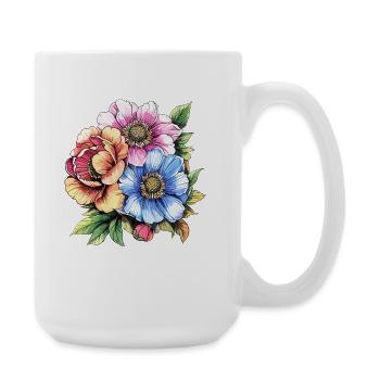 Colored Flower Bouquet Illustration - Large Mug 440 ml - white - Right