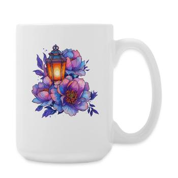 Laternenlicht vor bunten Pfingstrosen - Große Tasse 440 ml - Weiß - Rechts