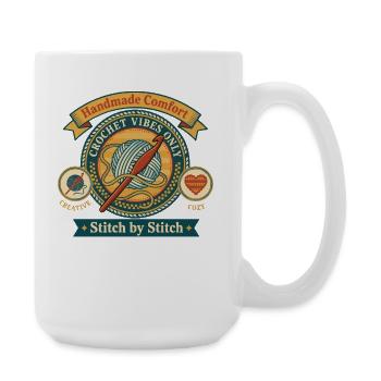 Handgemachte Komfort-Häkel-Vibes nur Stich von - Große Tasse 440 ml - Weiß - Rechts