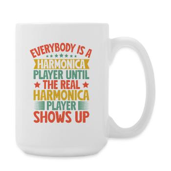 Funny Harmonica Player The Real Player Shows Up - Large Mug 440 ml - white - Right