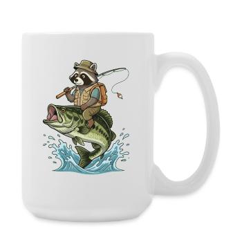 Funny raccoon rides on a bass fish - Large Mug 440 ml - white - Right