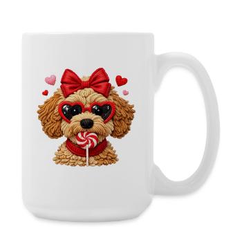 Un petit chien d’amour mignon avec des lunettes en forme de cœur et une sucette - Grande tasse 440 ml - blanc - Droite
