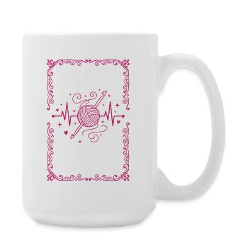 Lustige Häkel-Herzschlag-Häkel-Lover-Garn-Nadel - Große Tasse 440 ml - Weiß - Rechts