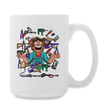Cheerful craftsman in tool chaos - Large Mug 440 ml - white - Right