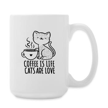 Cute Cat with Coffee – Coffee is Life Cat Shirt - Large Mug 440 ml - white - Right