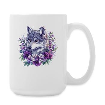 Flower Wolf in Watercolor Frame - Large Mug 440 ml - white - Right