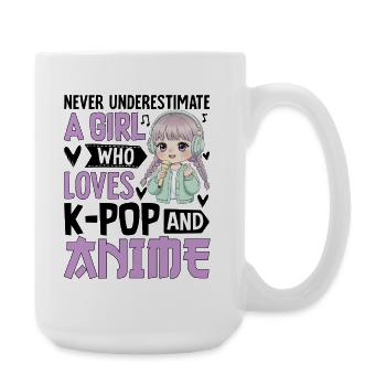 Never Underestimate Girl Who Loves K-Pop And Anime - Large Mug 440 ml - white - Right