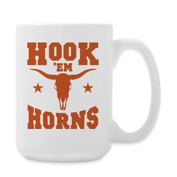 Hook Em Horns Bull Skull Design - Large Mug 440 ml - white - Right