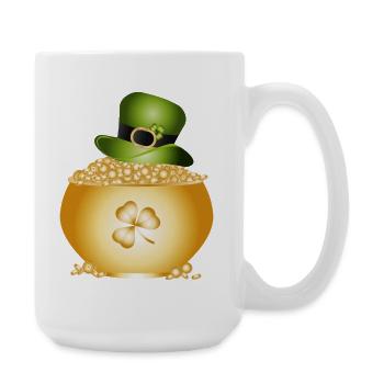 Pot doré avec trèfle et chapeau vert - Grande tasse 440 ml - blanc - Droite
