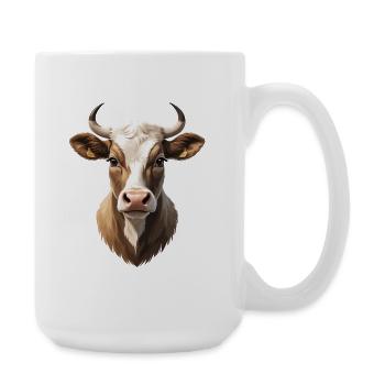 Kuhkopf Portrait Naturtöne - Große Tasse 440 ml - Weiß - Rechts