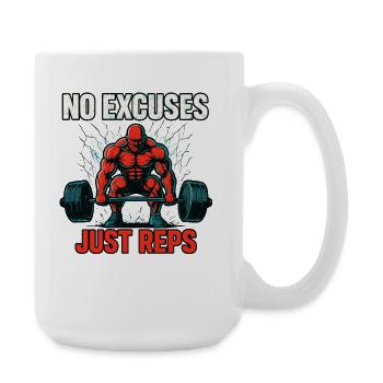 No Excuses Just Reps Gym Shirt - Große Tasse 440 ml - Weiß - Rechts