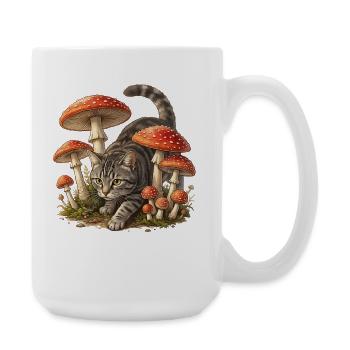 Katze im Pilzwald Fantasiekunst - Große Tasse 440 ml - Weiß - Rechts