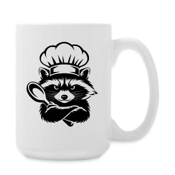 Lustiger Waschbär mit Kochmütze und Löffel - Große Tasse 440 ml - Weiß - Rechts
