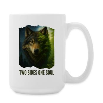 Die zwei Gesichter des Wolfs - Große Tasse 440 ml - Weiß - Rechts