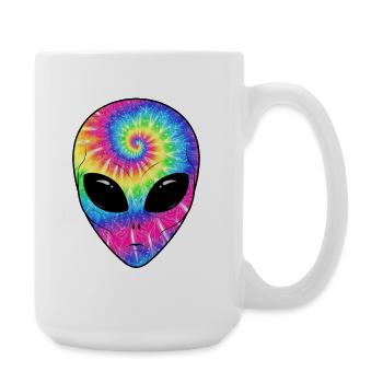 Psychedelisches Batik-Alien-Gesicht - Große Tasse 440 ml - Weiß - Rechts