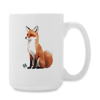 Sitting fox with shamrock - Large Mug 440 ml - white - Right