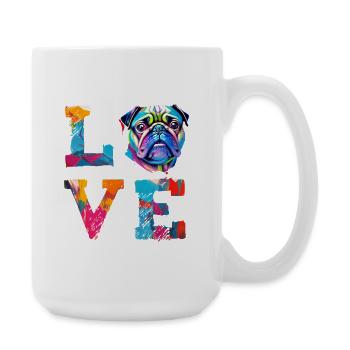 Pug Love Retro Heart Dog Rassegrafik - Große Tasse 440 ml - Weiß - Rechts