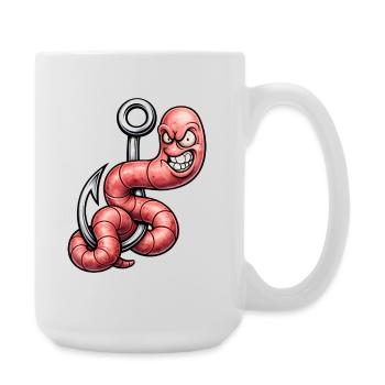 Angry Worm on the Hook – Cartoon Design - Large Mug 440 ml - white - Right