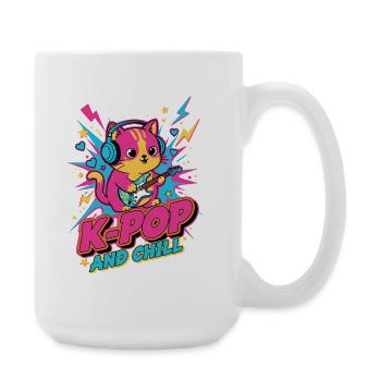Süße K-Pop-Katze K-POP AND CHILL Koreanische Musik-Anime - Große Tasse 440 ml - Weiß - Rechts