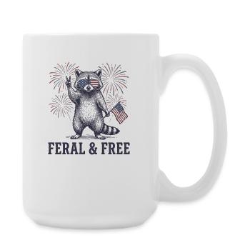 Wilder und freier Waschbär – Lustiges patriotische - Große Tasse 440 ml - Weiß - Rechts