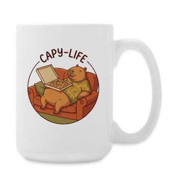 Capybara Sofa mit Pizza gemütliches Tiermotiv - Große Tasse 440 ml - Weiß - Rechts