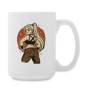 Woman and Fighter Cartoon Retro - Large Mug 440 ml - white - Right