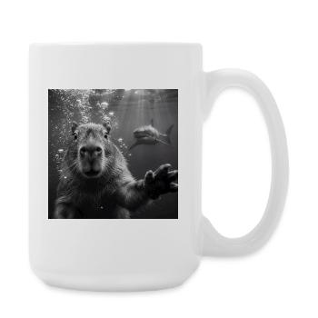 Selfie de capybara sous l’eau avec un requin - Grande tasse 440 ml - blanc - Droite