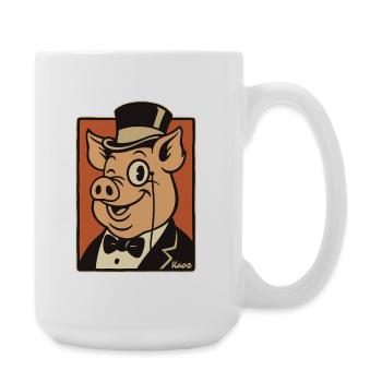 Cochon vintage avec haut-de-forme et costume - Grande tasse 440 ml - blanc - Droite