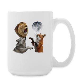 Wolf, fox and lion howl at the moon animals - Large Mug 440 ml - white - Right