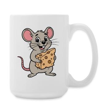 Cheeky Mouse Cartoon with Cheese - Large Mug 440 ml - white - Right