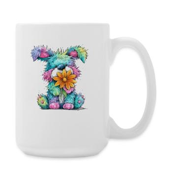 Chiot coloré avec une fleur - Grande tasse 440 ml - blanc - Droite